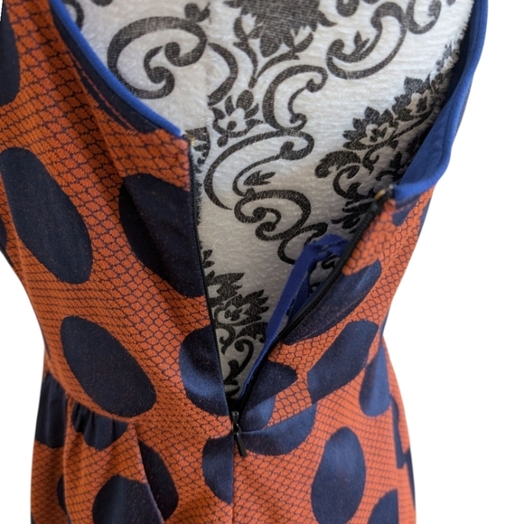 Anthropologie Maeve Rokin Dress Criss-Cross back Orange Navy Polkadots Women's 6 - Picture 8 of 16